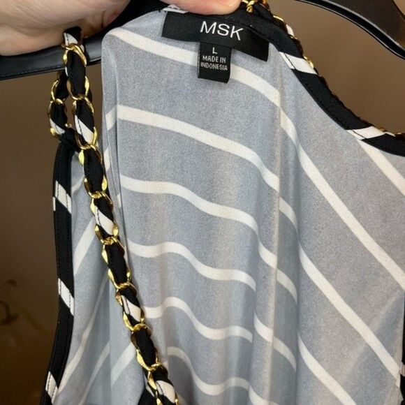 MSK Black/White/Red Striped Chained Neckline Jersey Shift Dress Size Large NWT - Picture 6 of 9